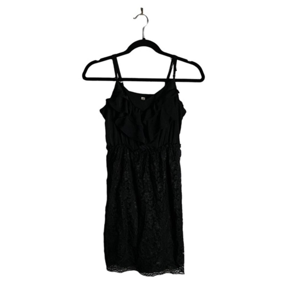 Xhilaration Women's Black Ruffle Front Lace Dress